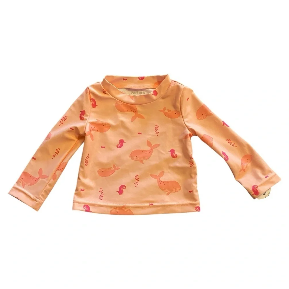Carter's Pink Ocean-Themed Rashguard Swim Top